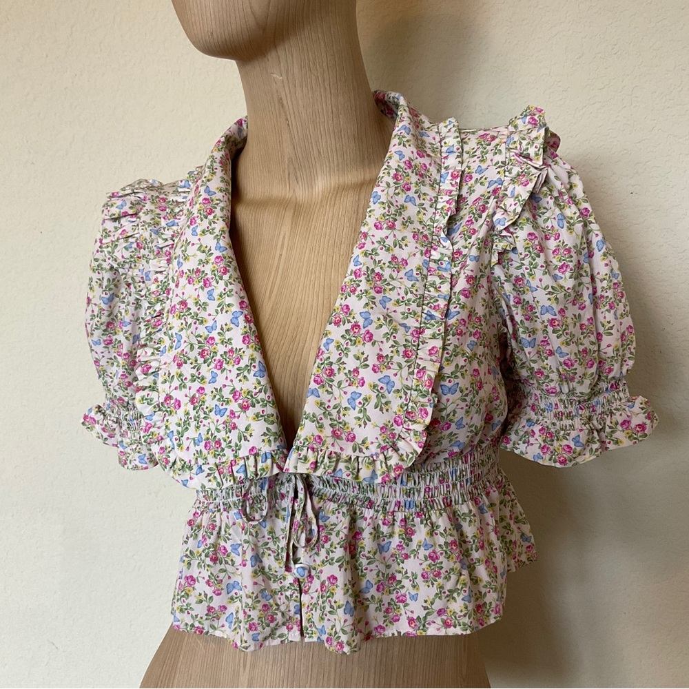 For Love & Lemons x VS LIKE NEW Baby Butterflies Sleep Crop Top Cottagecore XS - Picture 10 of 16